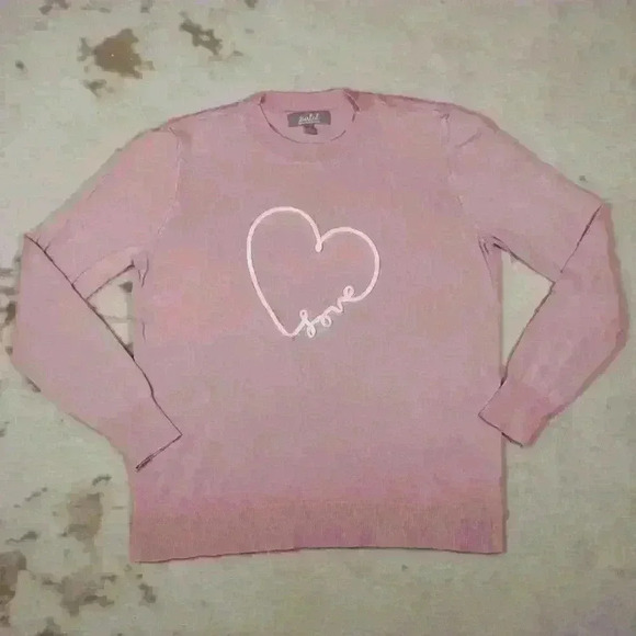 MARLED Embroidered Love Lightweight Long Sleeve Pink Sweater Top Women Medium - Picture 1 of 12